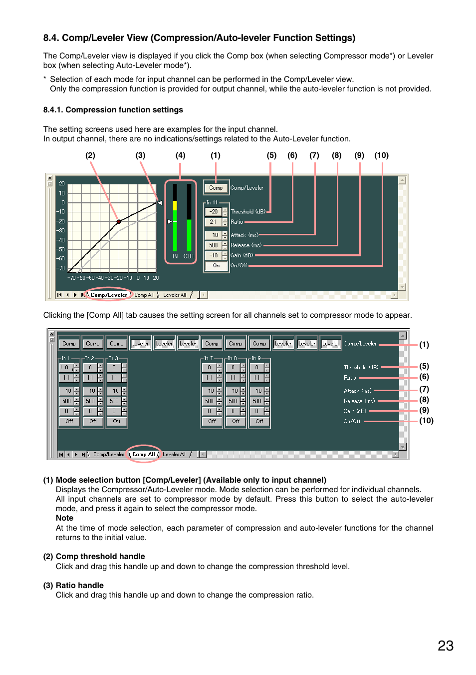 Compression function settings, P. 23, Auto-leveler (see | Toa D-901 KR User Manual | Page 23 / 83