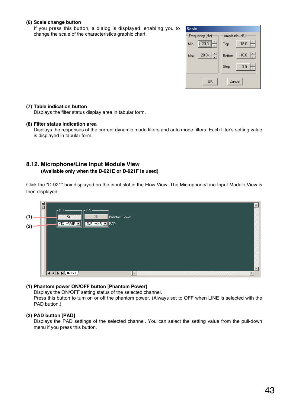 Microphone/line input module view, Available only when the d-921e or d-921f is used) | Toa D-901 KR User Manual | Page 43 / 83