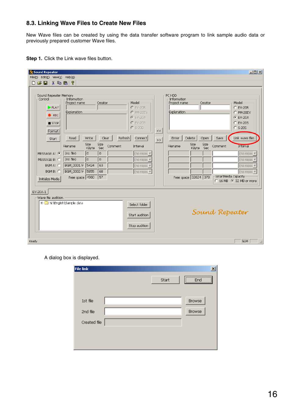 Linking wave files to create new files | Toa S-20S Ver.4.01 User Manual | Page 16 / 46