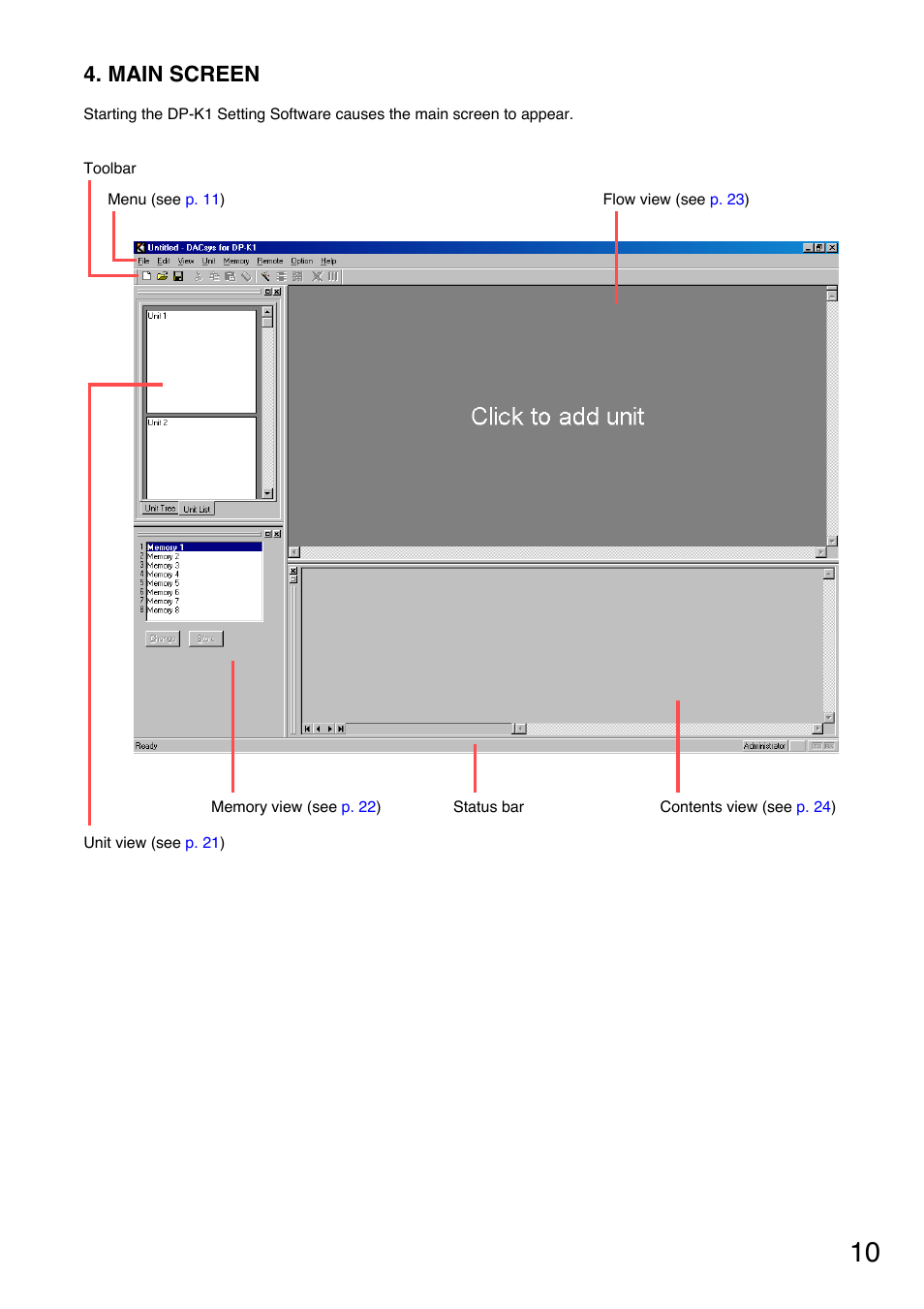 Main screen | Toa DP-K1 User Manual | Page 10 / 102
