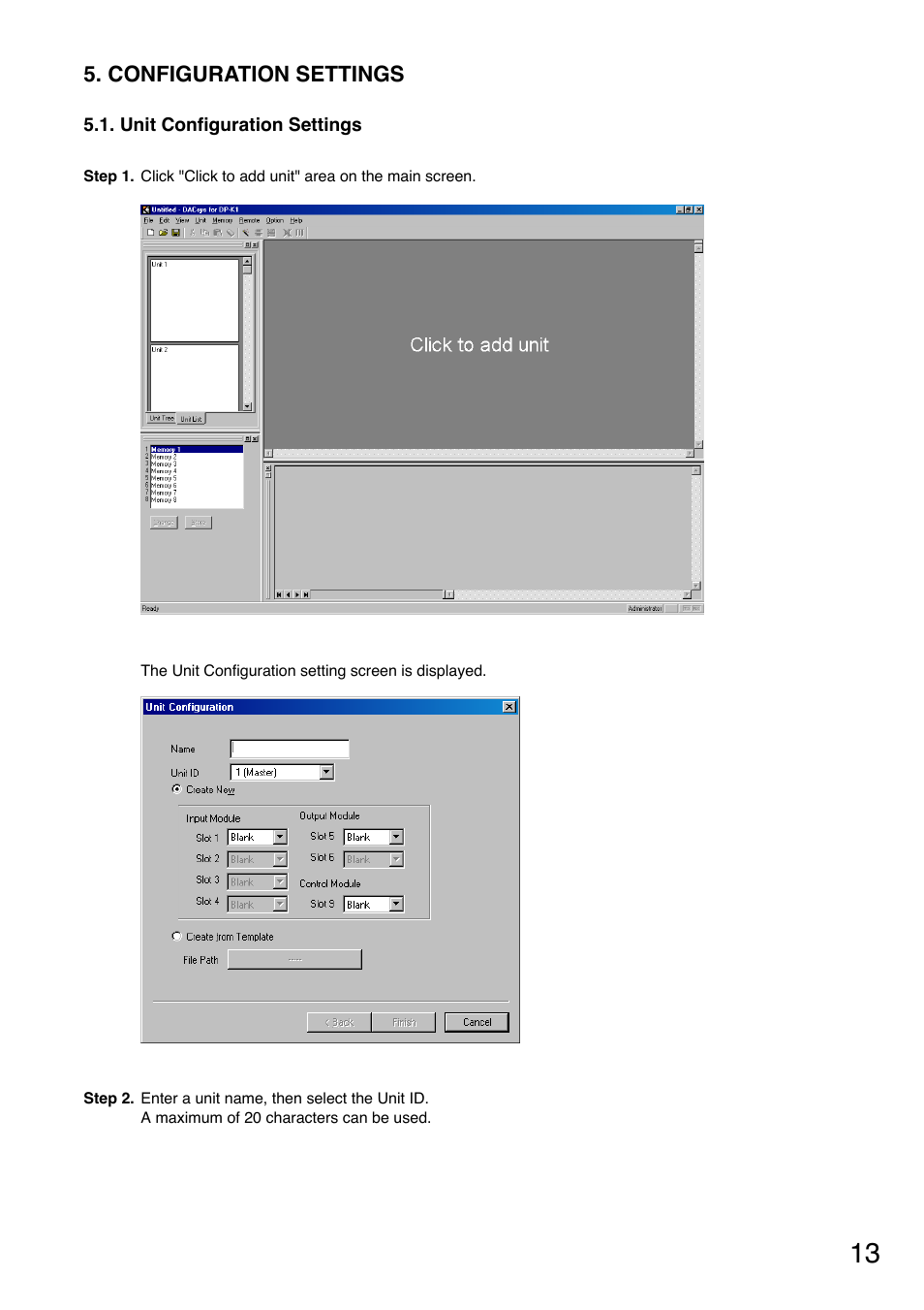 Configuration settings, Unit configuration settings | Toa DP-K1 User Manual | Page 13 / 102