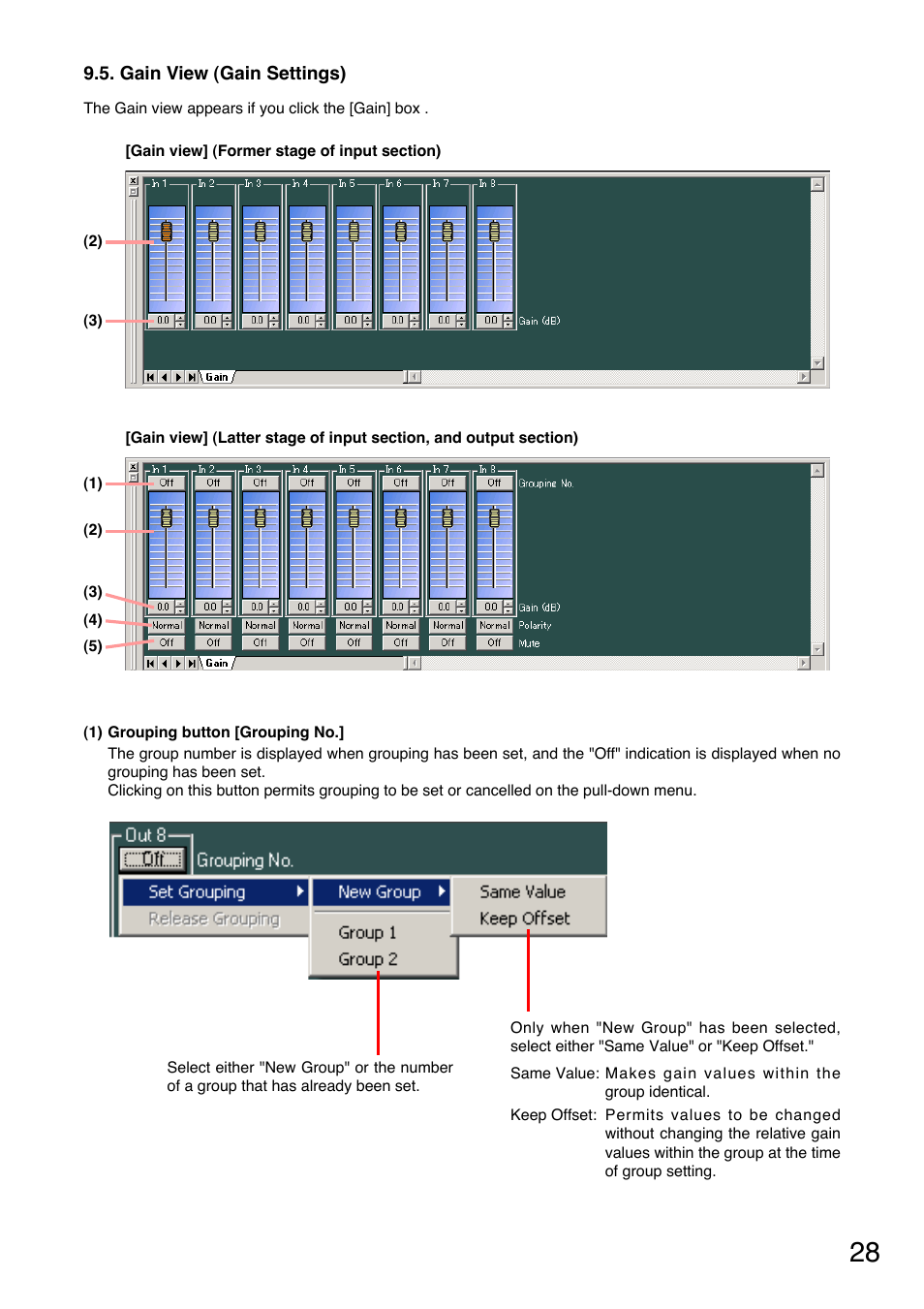 Gain view (gain settings), Gain (see, P. 28 | Toa DP-K1 User Manual | Page 28 / 102