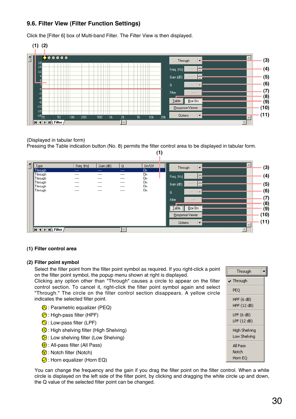 Filter view (filter function settings), Multi-band filter (see, P. 30 | Toa DP-K1 User Manual | Page 30 / 102