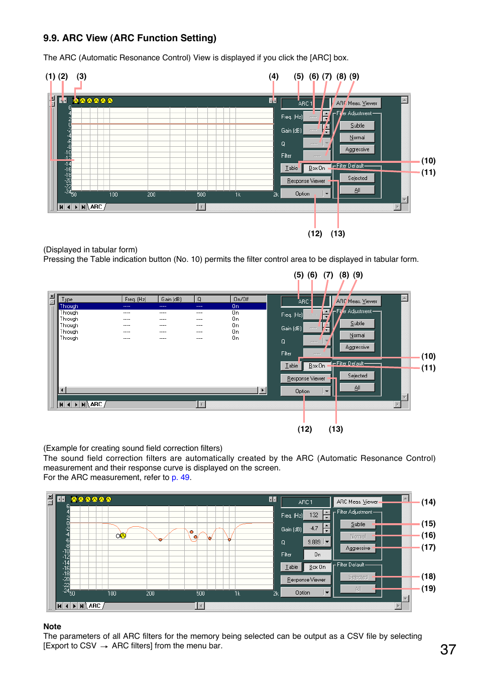 Arc view (arc function setting), Arc filter (see, P. 37 | Toa DP-K1 User Manual | Page 37 / 102