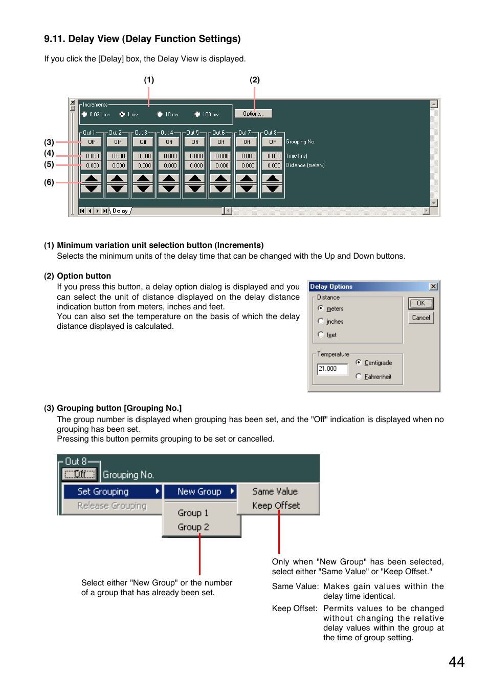 Delay view (delay function settings), Delay (see, P. 44 | Toa DP-K1 User Manual | Page 44 / 102