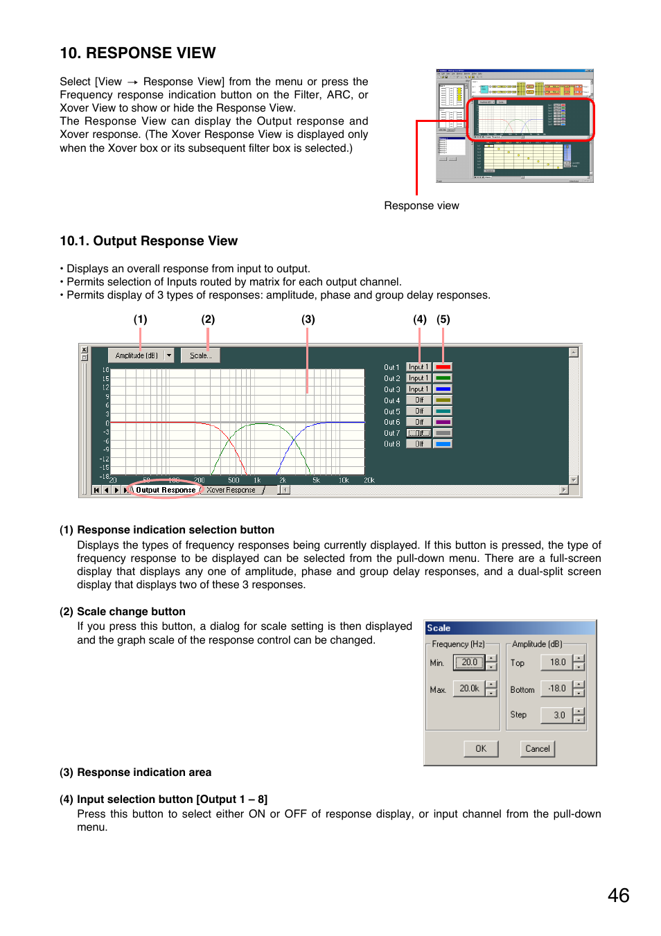 Response view, Output response view, Shows or hides the response view. (see | P. 46, Used to show or hide the response view (see | Toa DP-K1 User Manual | Page 46 / 102