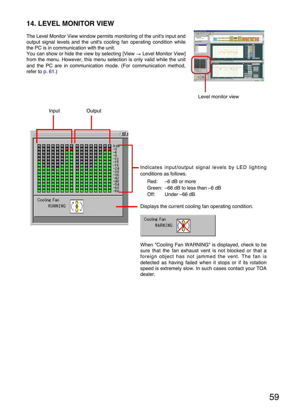 Level monitor view, Shows or hides the level monitor view. (see, P. 59 | Toa DP-K1 User Manual | Page 59 / 102