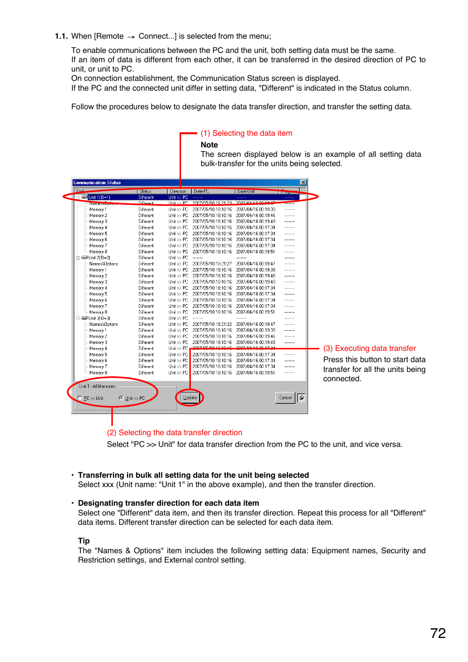 Direction "pc to unit" for all data items. (see, P. 72 | Toa DP-K1 User Manual | Page 72 / 102