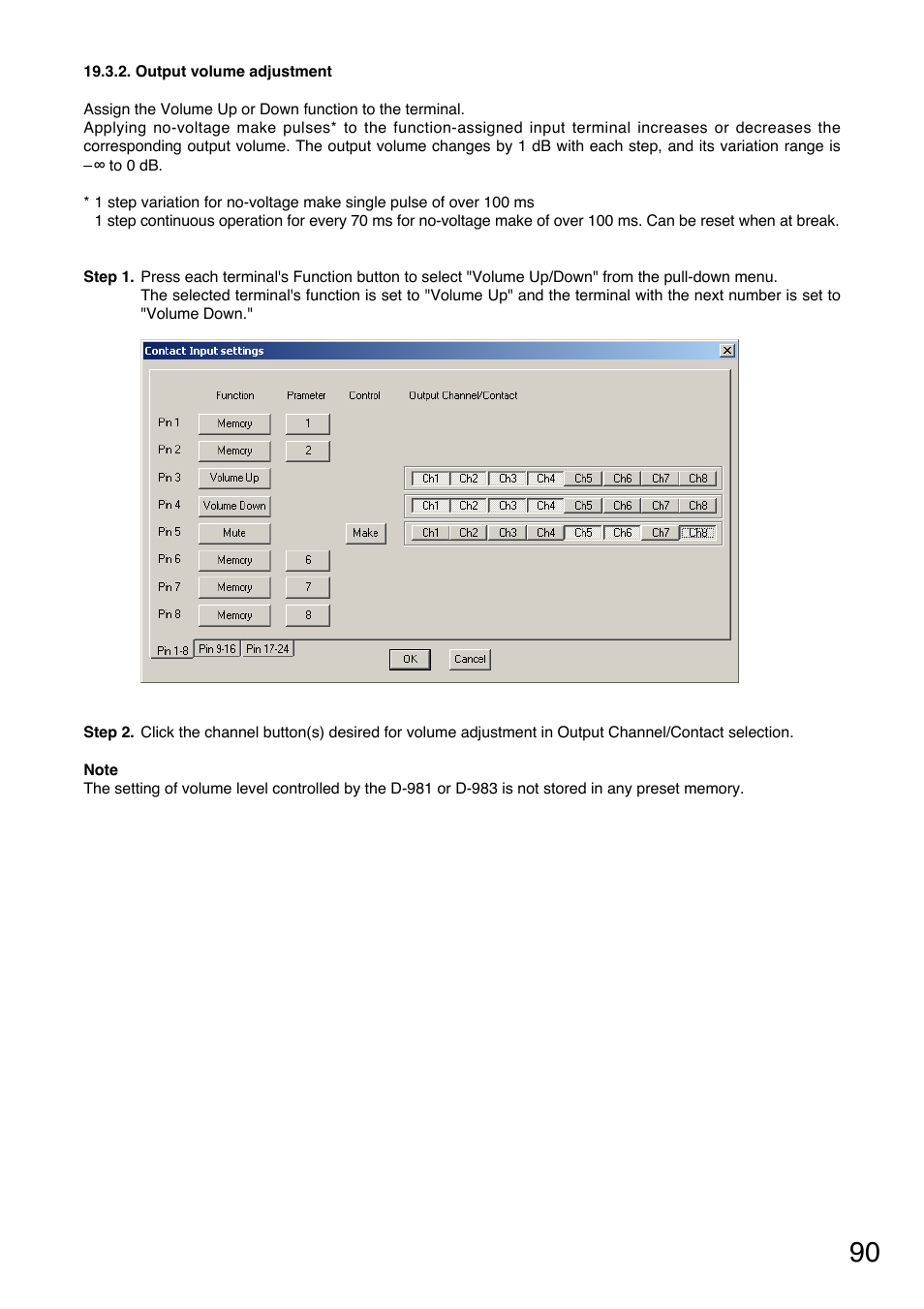 Output volume adjustment | Toa DP-K1 User Manual | Page 90 / 102