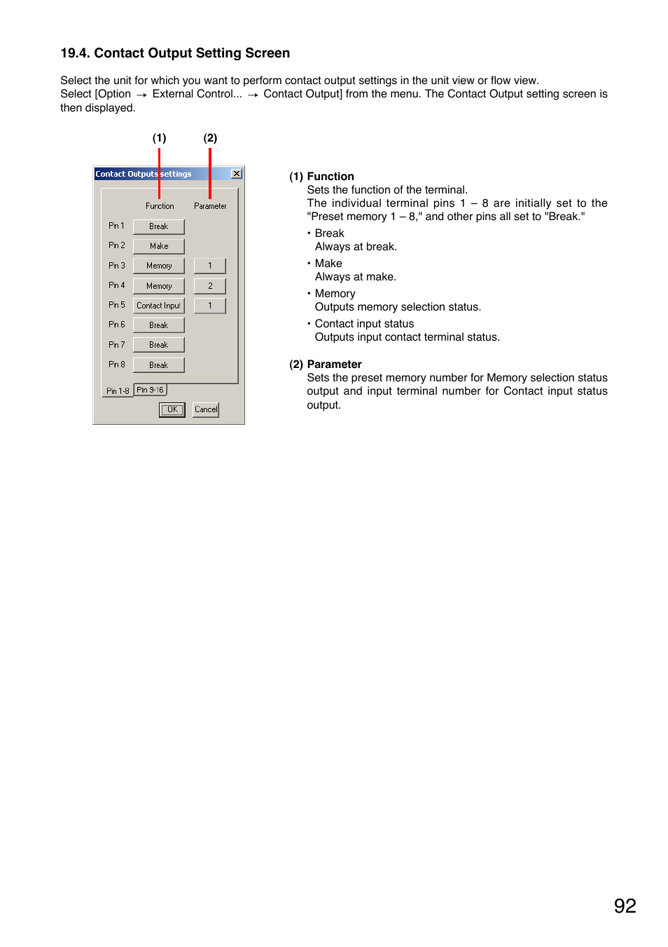 Contact output setting screen | Toa DP-K1 User Manual | Page 92 / 102