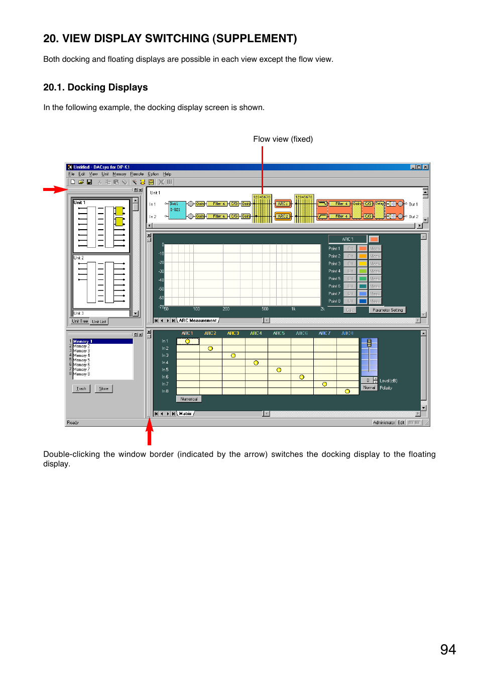 View display switching (supplement), Docking displays, Refer to | P. 94 view display switching | Toa DP-K1 User Manual | Page 94 / 102