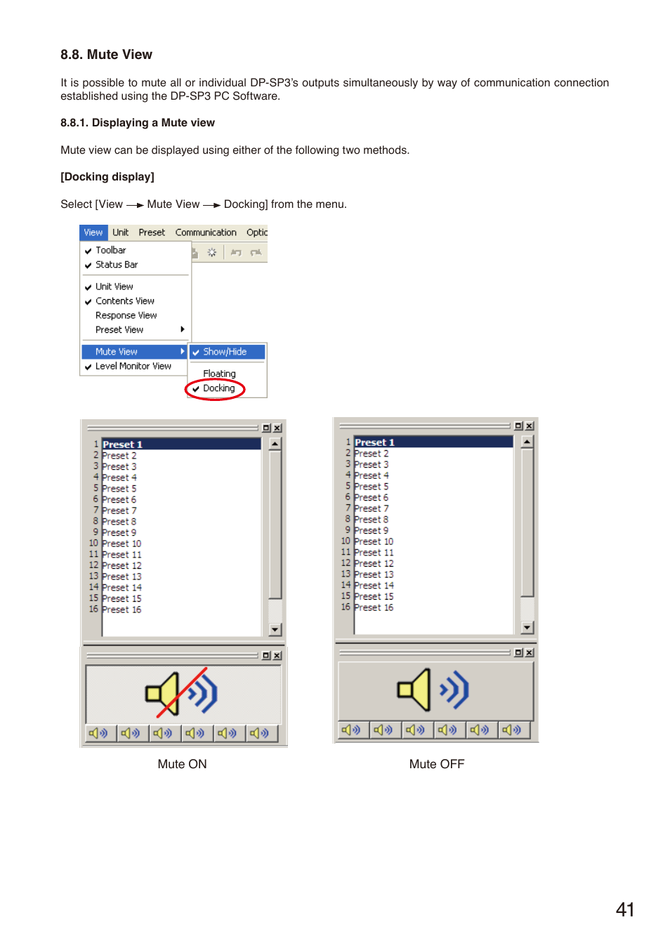 Mute view, See p. 41.) | Toa DP-SP3 User Manual | Page 41 / 75