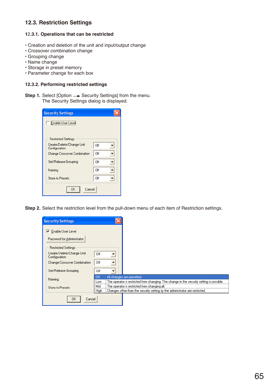 Restriction settings | Toa DP-SP3 User Manual | Page 65 / 75