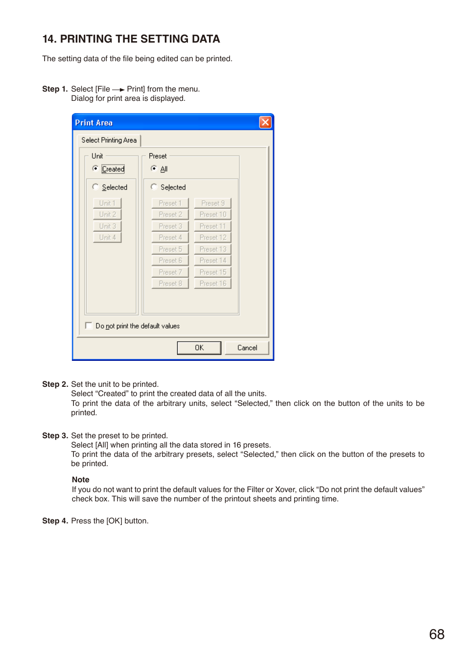 Printing the setting data | Toa DP-SP3 User Manual | Page 68 / 75