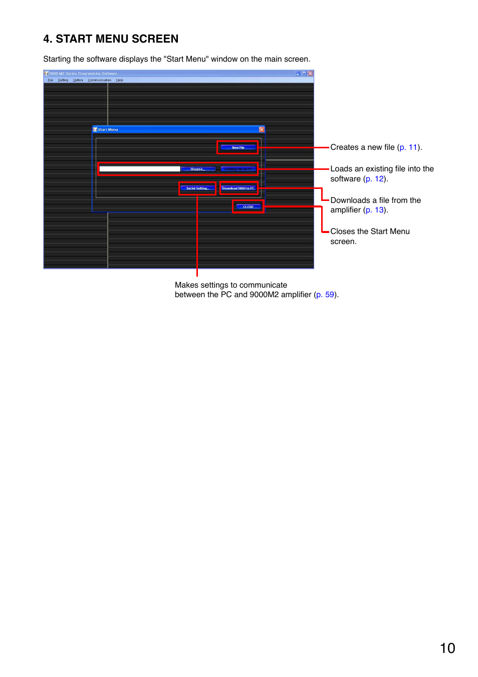 Start menu screen | Toa M-9000M2 CE-AU User Manual | Page 10 / 65