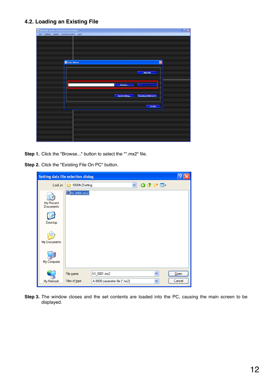 Loading an existing file, Software, P. 12 | Toa M-9000M2 CE-AU User Manual | Page 12 / 65