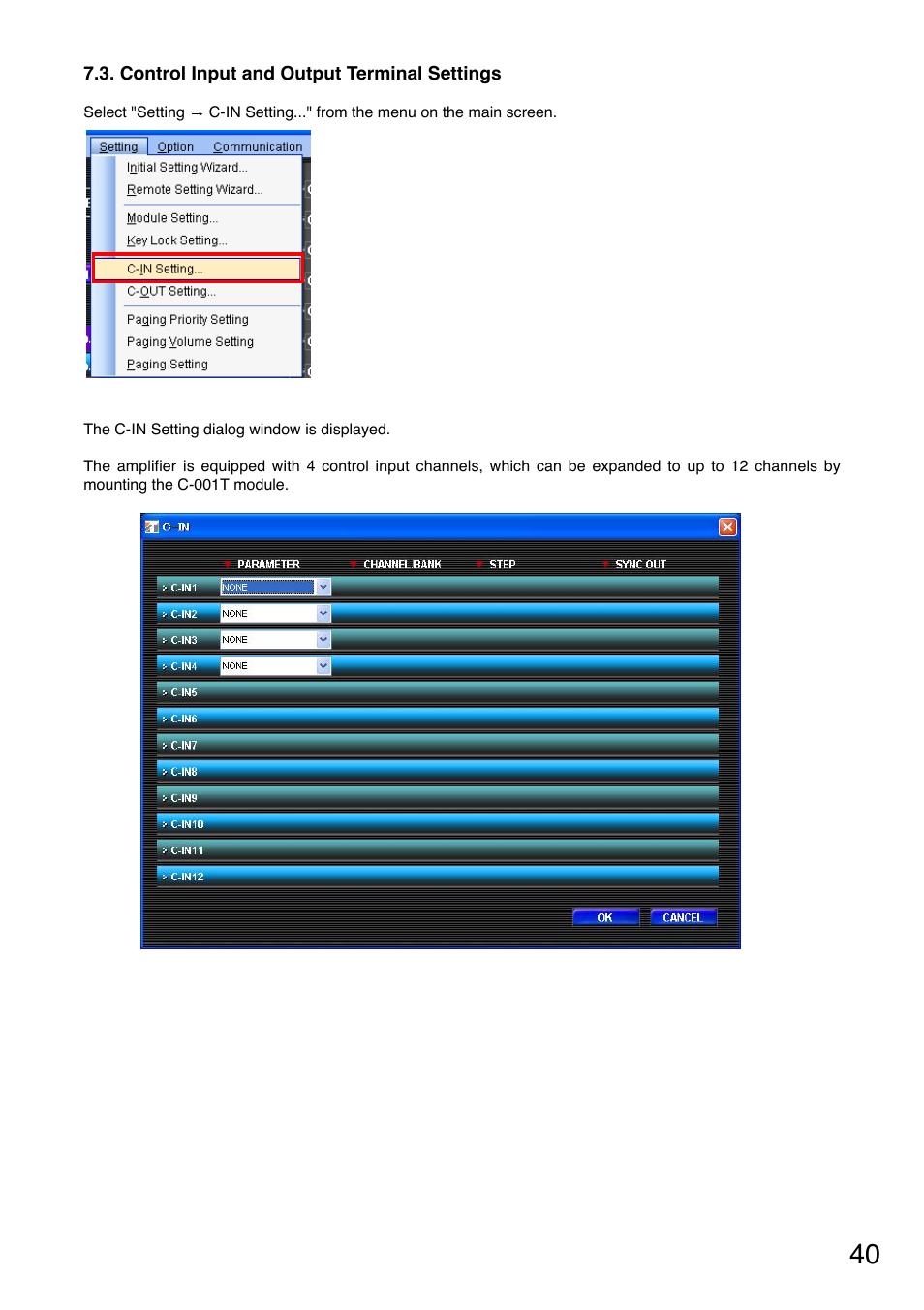 Control input terminal settings | Toa M-9000M2 CE-AU User Manual | Page 40 / 65