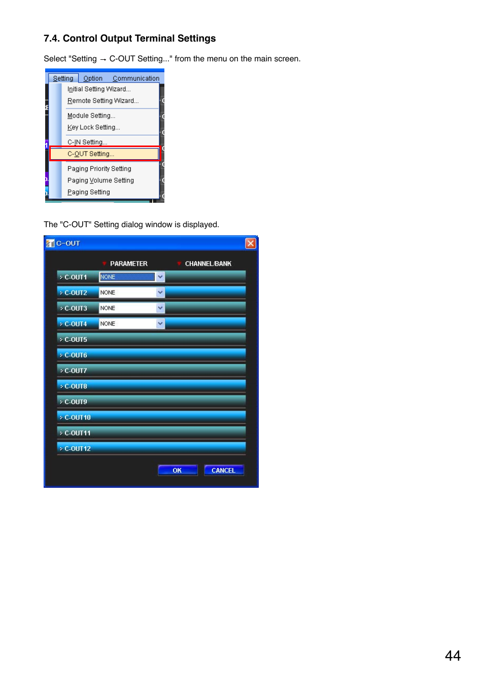 Control output terminal settings | Toa M-9000M2 CE-AU User Manual | Page 44 / 65