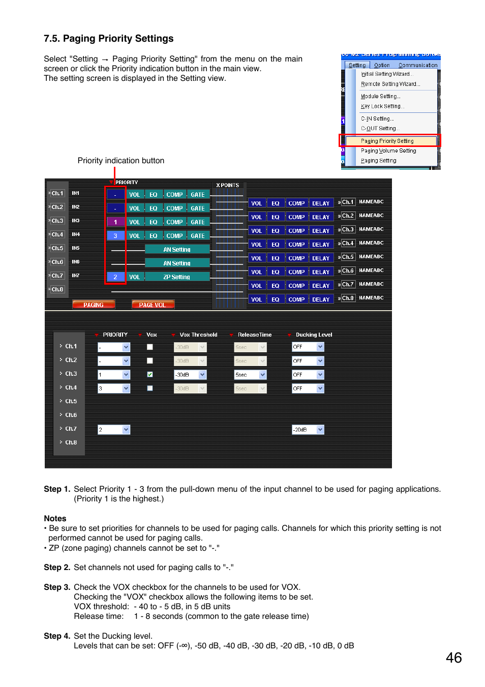 Paging priority settings, Paging priority settings" on, P. 46 | Are common, Is set | Toa M-9000M2 CE-AU User Manual | Page 46 / 65