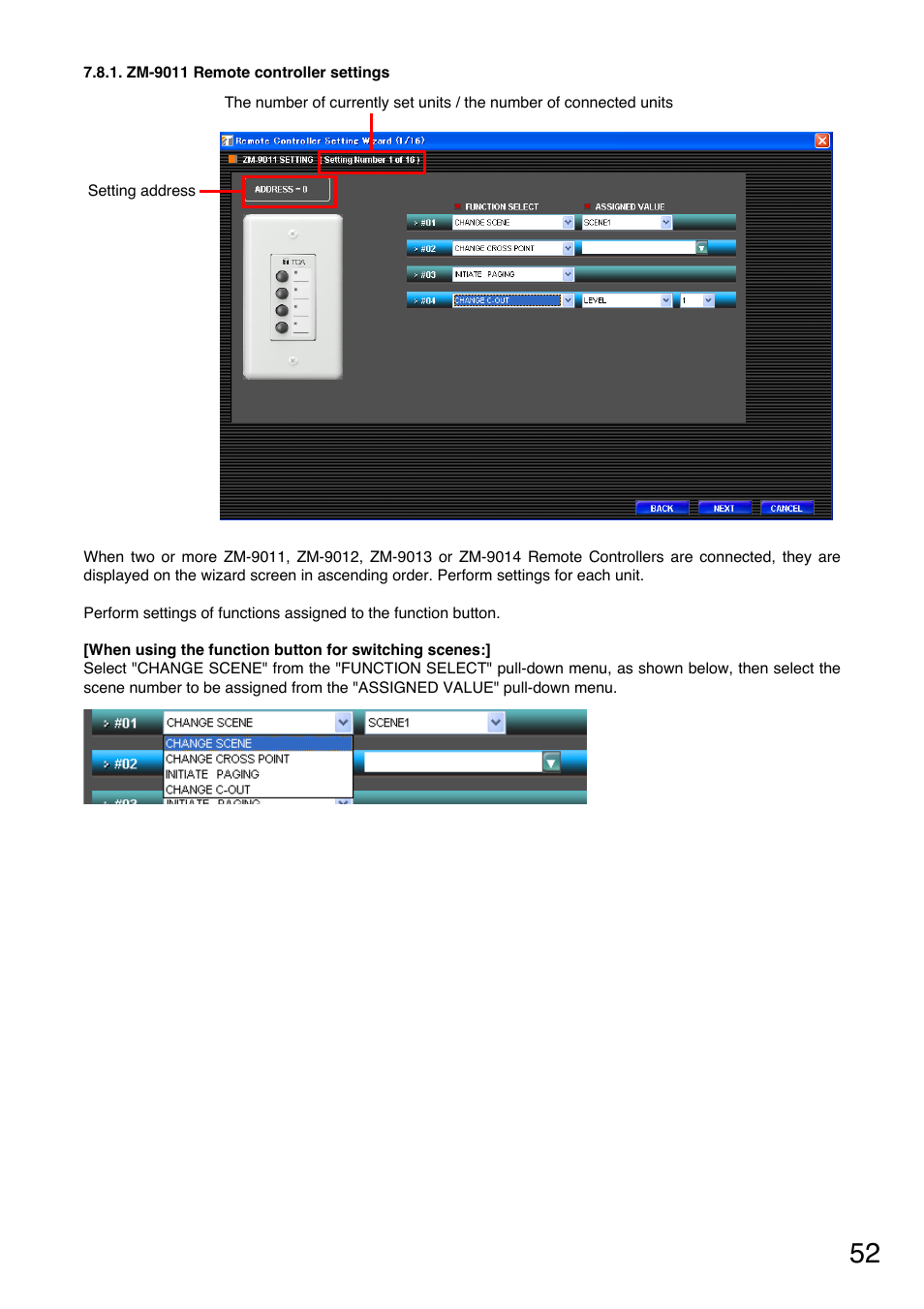 Zm-9011 remote controller settings | Toa M-9000M2 CE-AU User Manual | Page 52 / 65