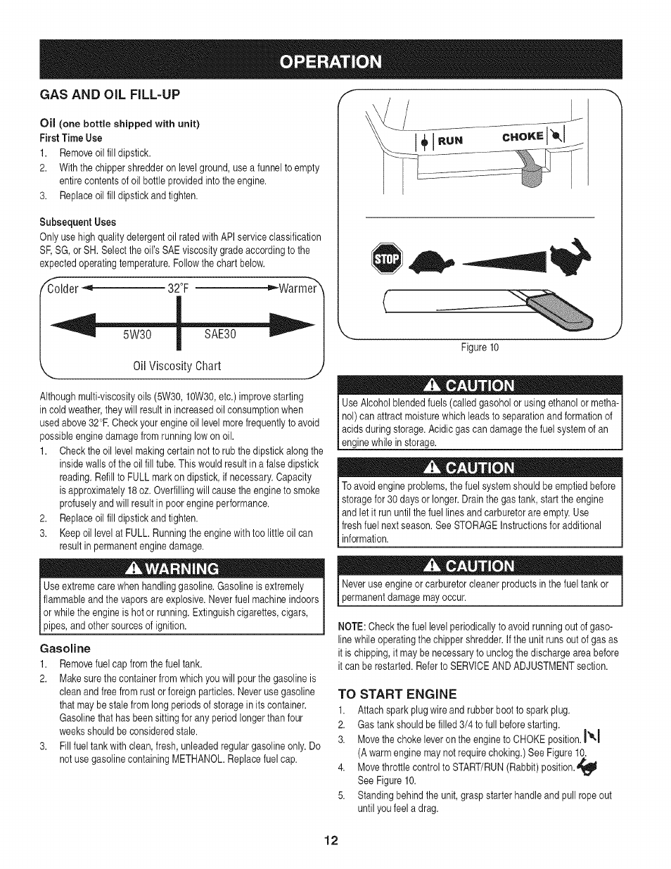 A caution, Operation, Caution | Craftsman 247.776370 User Manual | Page 12 / 52