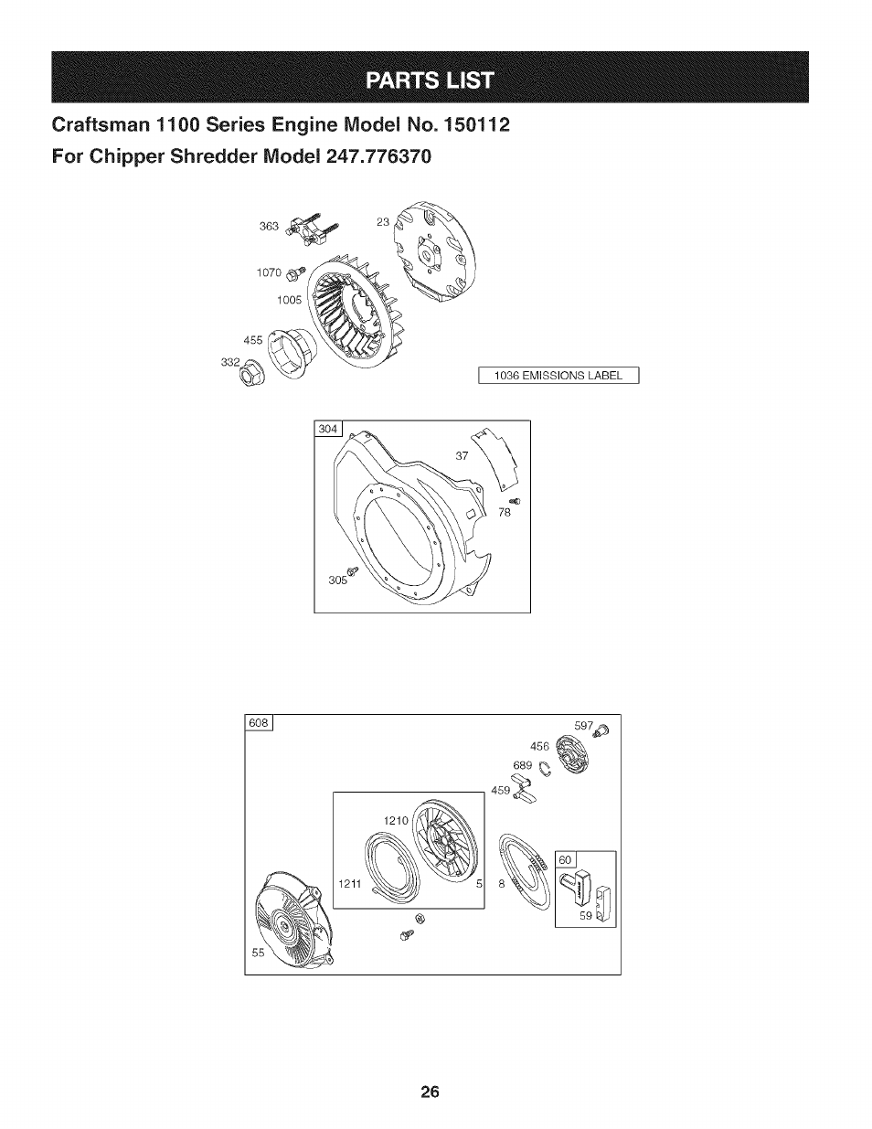 Parts list | Craftsman 247.776370 User Manual | Page 26 / 52