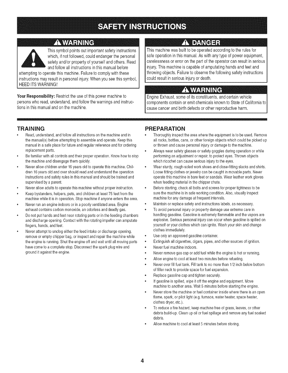 Safety instructions, Awarning, Danger | Craftsman 247.776370 User Manual | Page 4 / 52