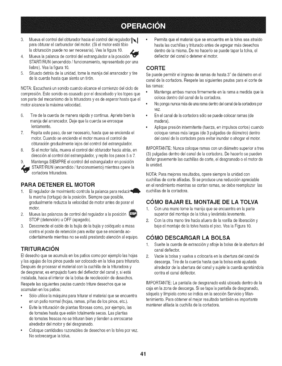 Operacion | Craftsman 247.776370 User Manual | Page 41 / 52