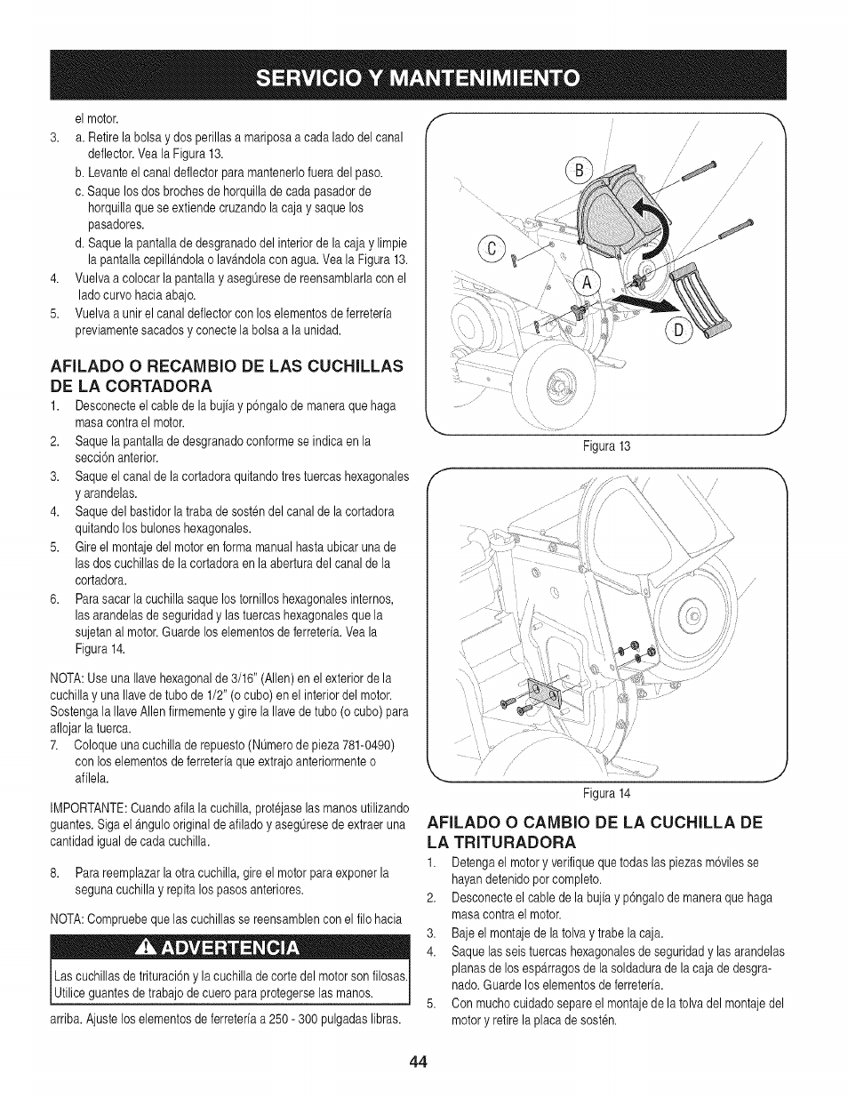 A advertencia | Craftsman 247.776370 User Manual | Page 44 / 52