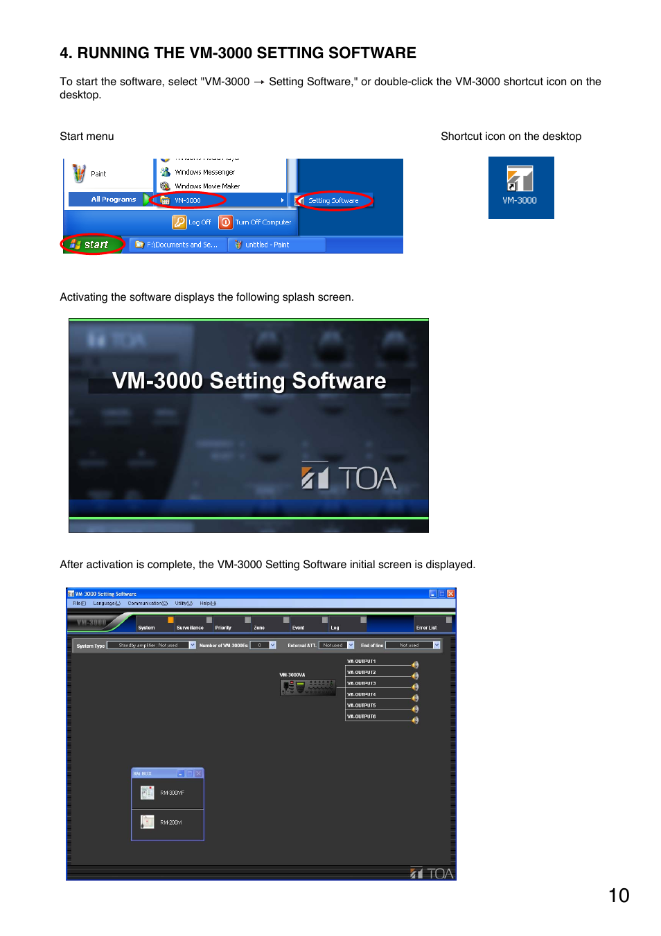 Running the vm-3000 setting software | Toa VM-3000 Series User Manual | Page 10 / 90