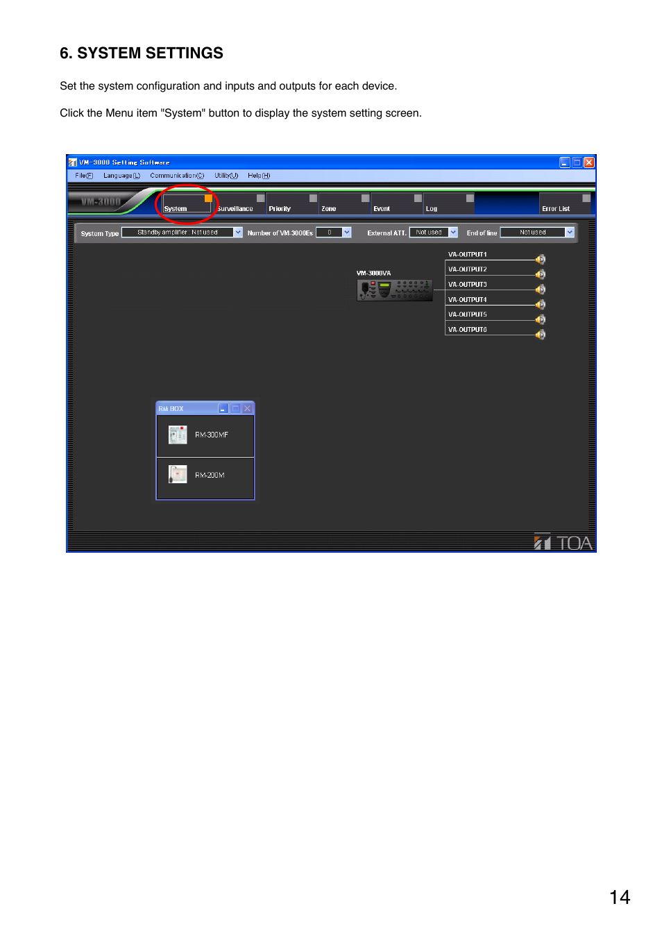 System settings, P. 14) | Toa VM-3000 Series User Manual | Page 14 / 90