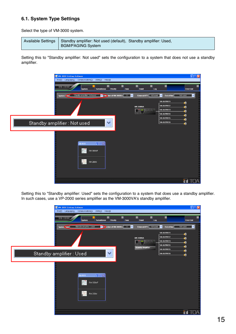 System type settings, P. 15) | Toa VM-3000 Series User Manual | Page 15 / 90