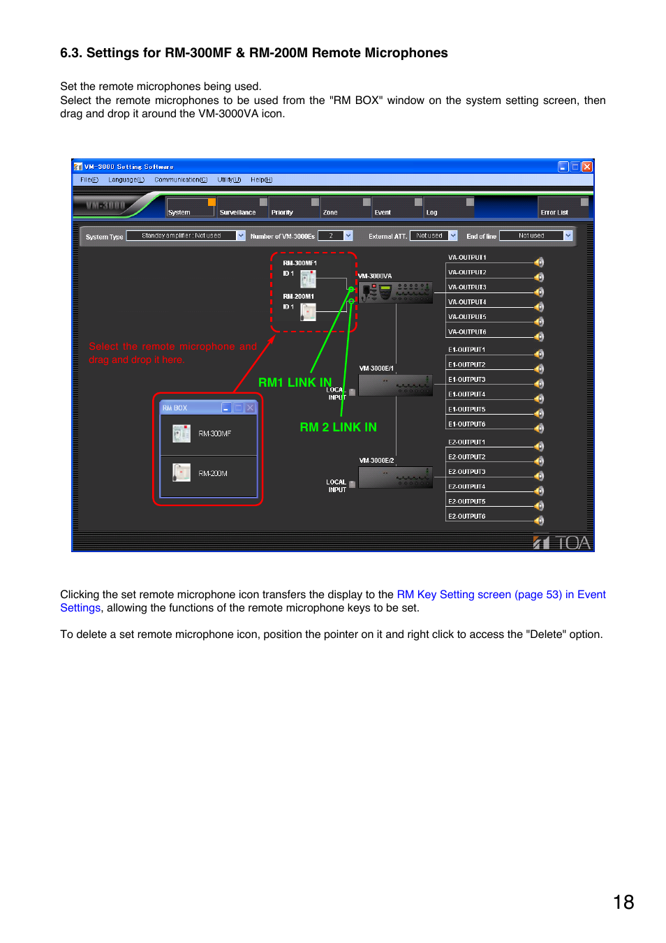 Settings for rm-300mf & rm-200m remote microphones, P. 18) | Toa VM-3000 Series User Manual | Page 18 / 90