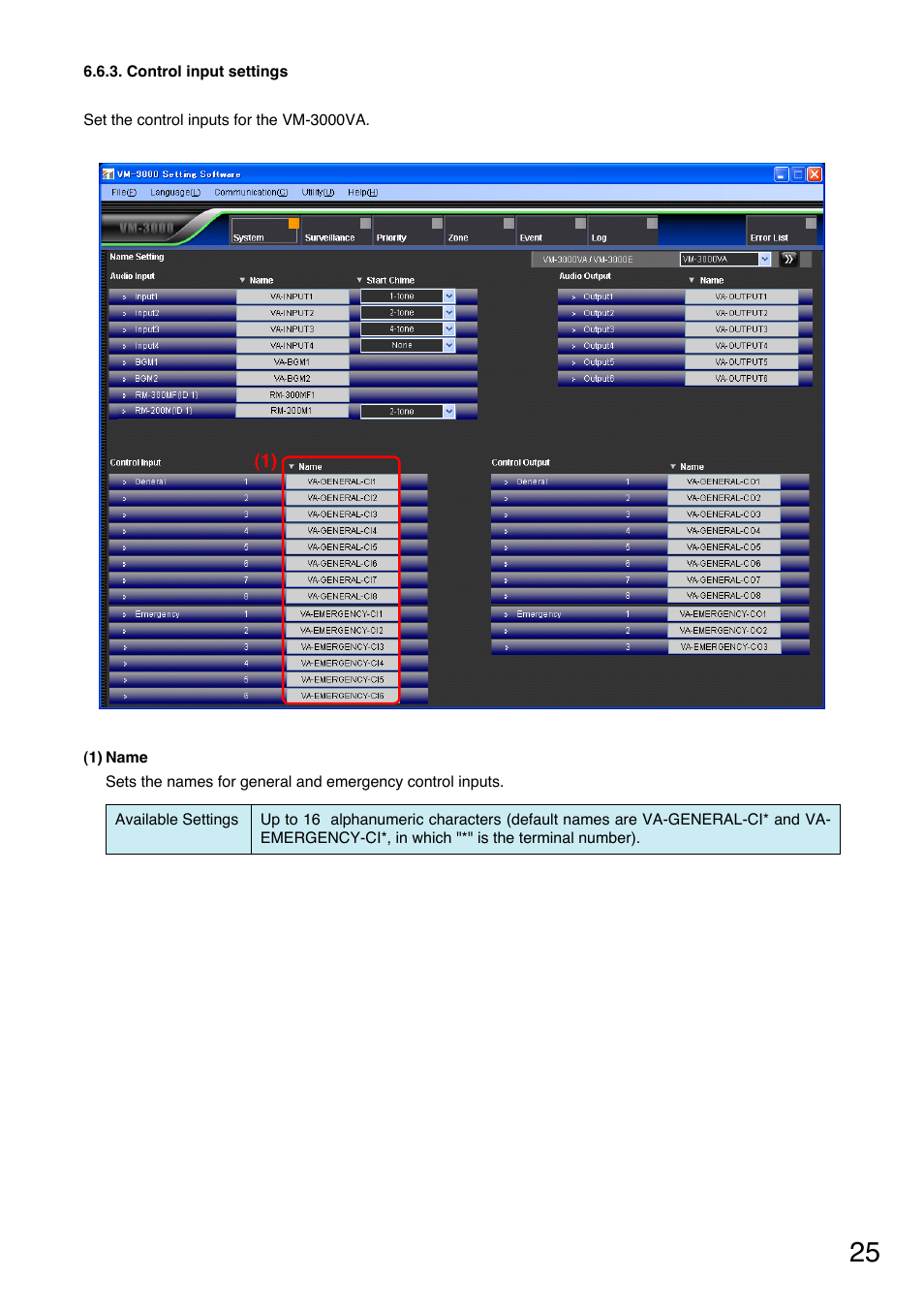 Control input settings, Control input setting (p. 25) | Toa VM-3000 Series User Manual | Page 25 / 90