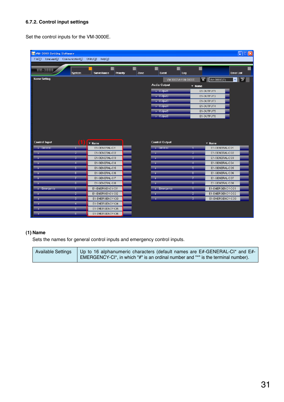 Control input settings, Control input setting (p. 31) | Toa VM-3000 Series User Manual | Page 31 / 90