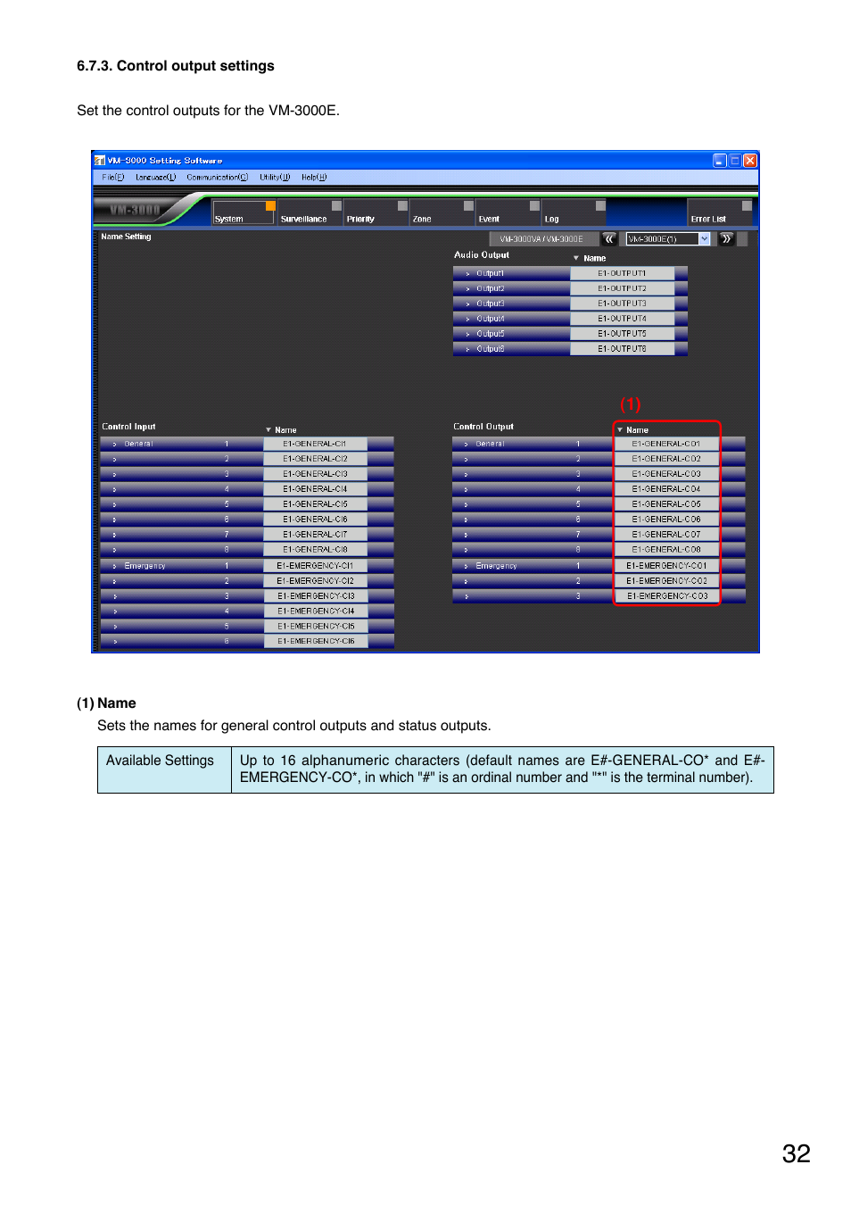 Control output settings, Control output setting (p. 32) | Toa VM-3000 Series User Manual | Page 32 / 90