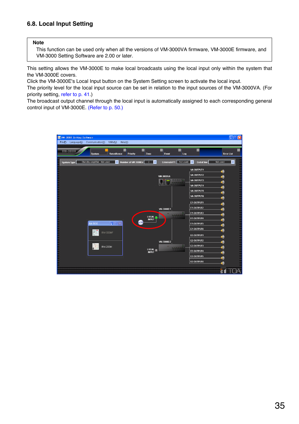 Local input setting, P. 35) | Toa VM-3000 Series User Manual | Page 35 / 90