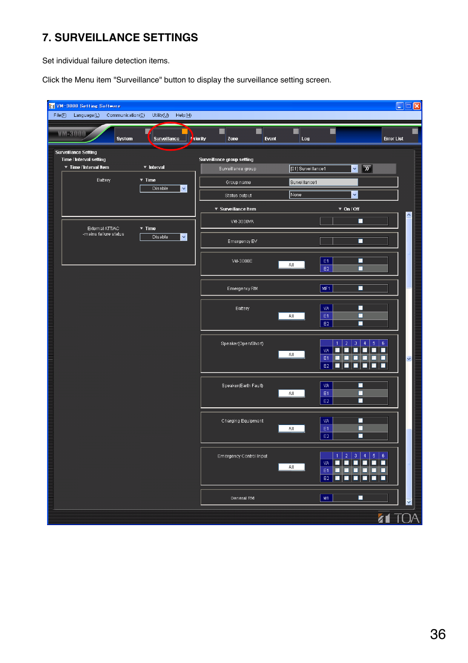 Surveillance settings, P. 36) | Toa VM-3000 Series User Manual | Page 36 / 90