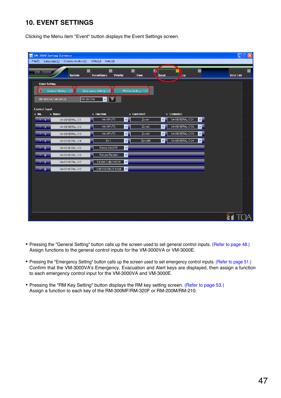 Event settings, P. 47) | Toa VM-3000 Series User Manual | Page 47 / 90