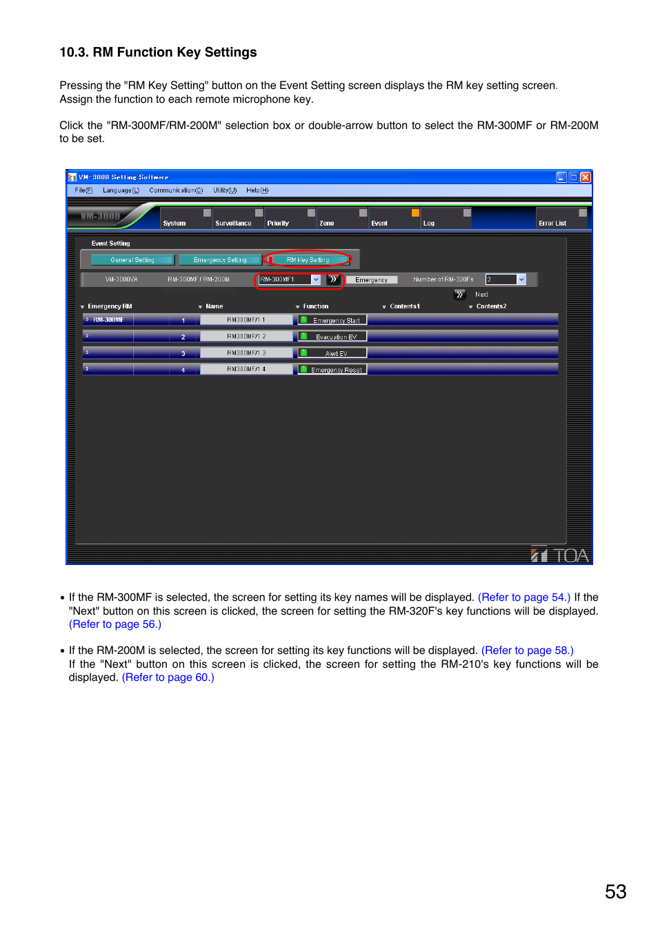 Rm function key settings, P. 53), Settings | Toa VM-3000 Series User Manual | Page 53 / 90