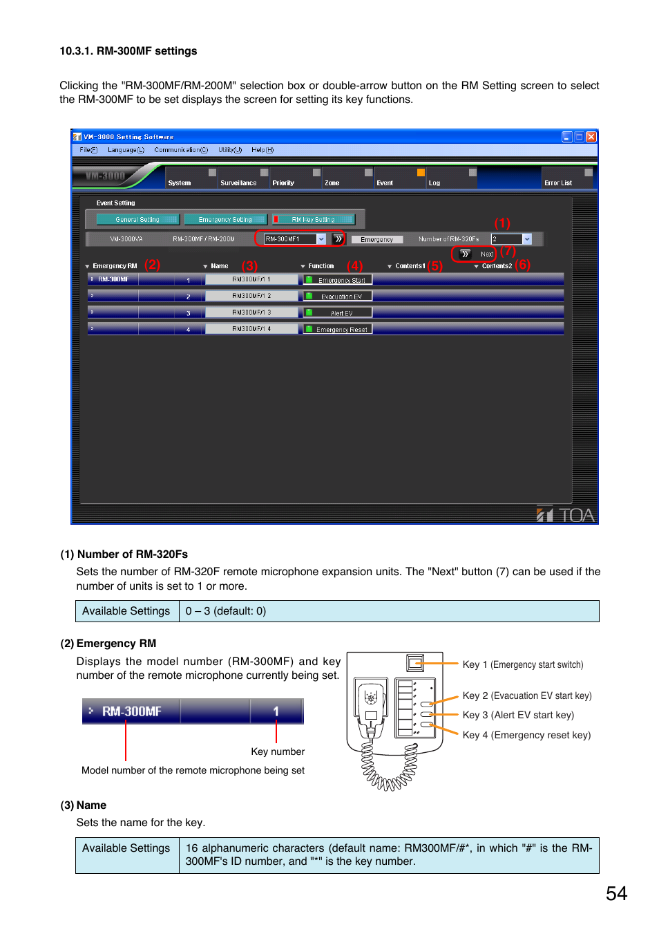 Rm-300mf settings, P. 54) | Toa VM-3000 Series User Manual | Page 54 / 90