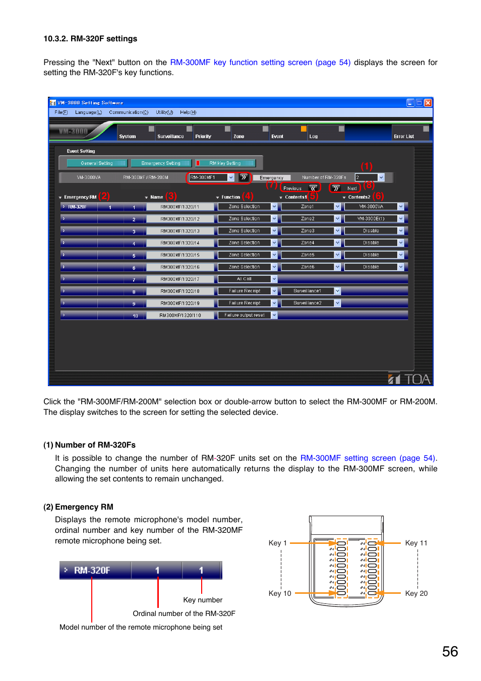Rm-320f settings | Toa VM-3000 Series User Manual | Page 56 / 90