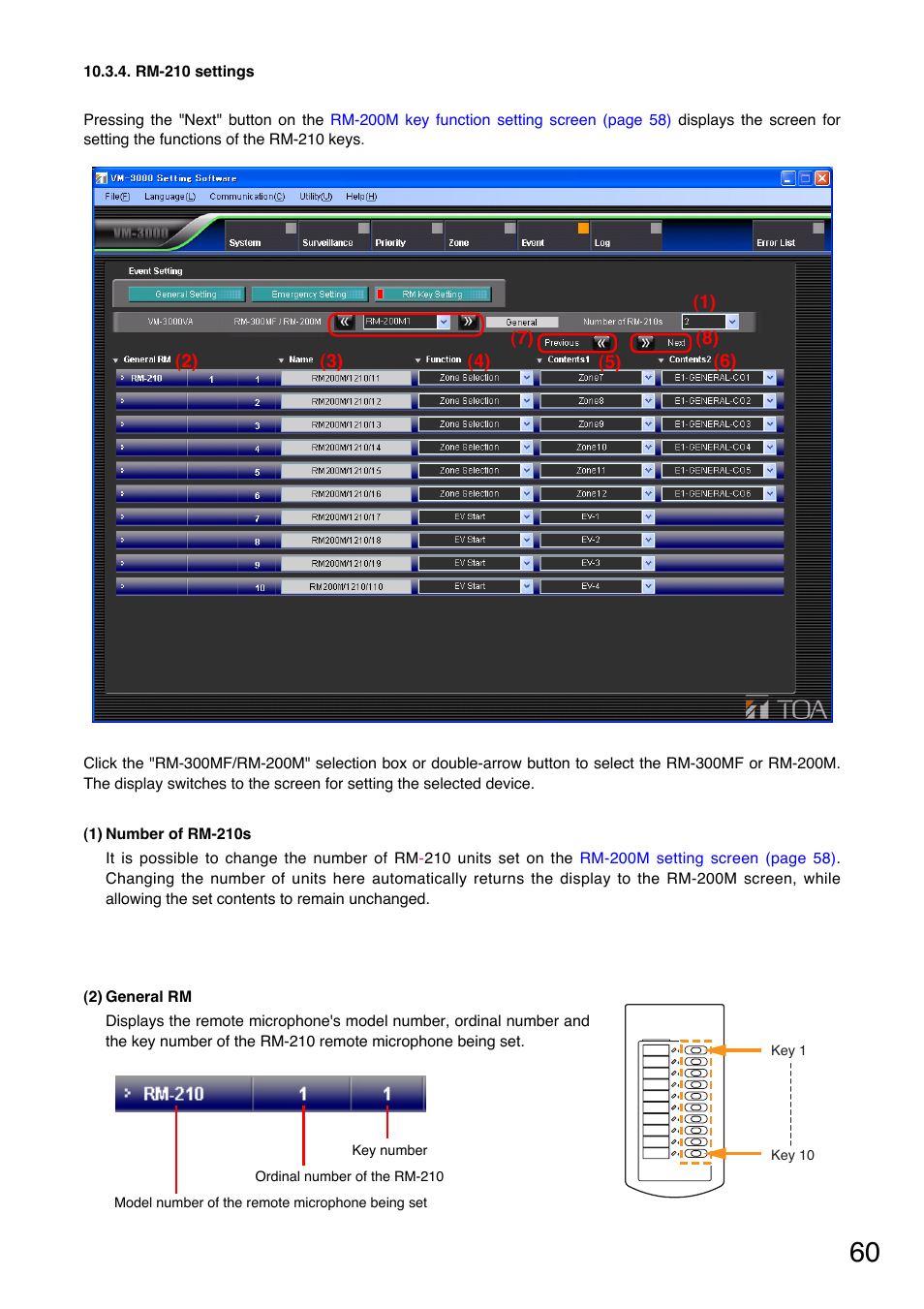 Rm-210 settings, Displayed | Toa VM-3000 Series User Manual | Page 60 / 90