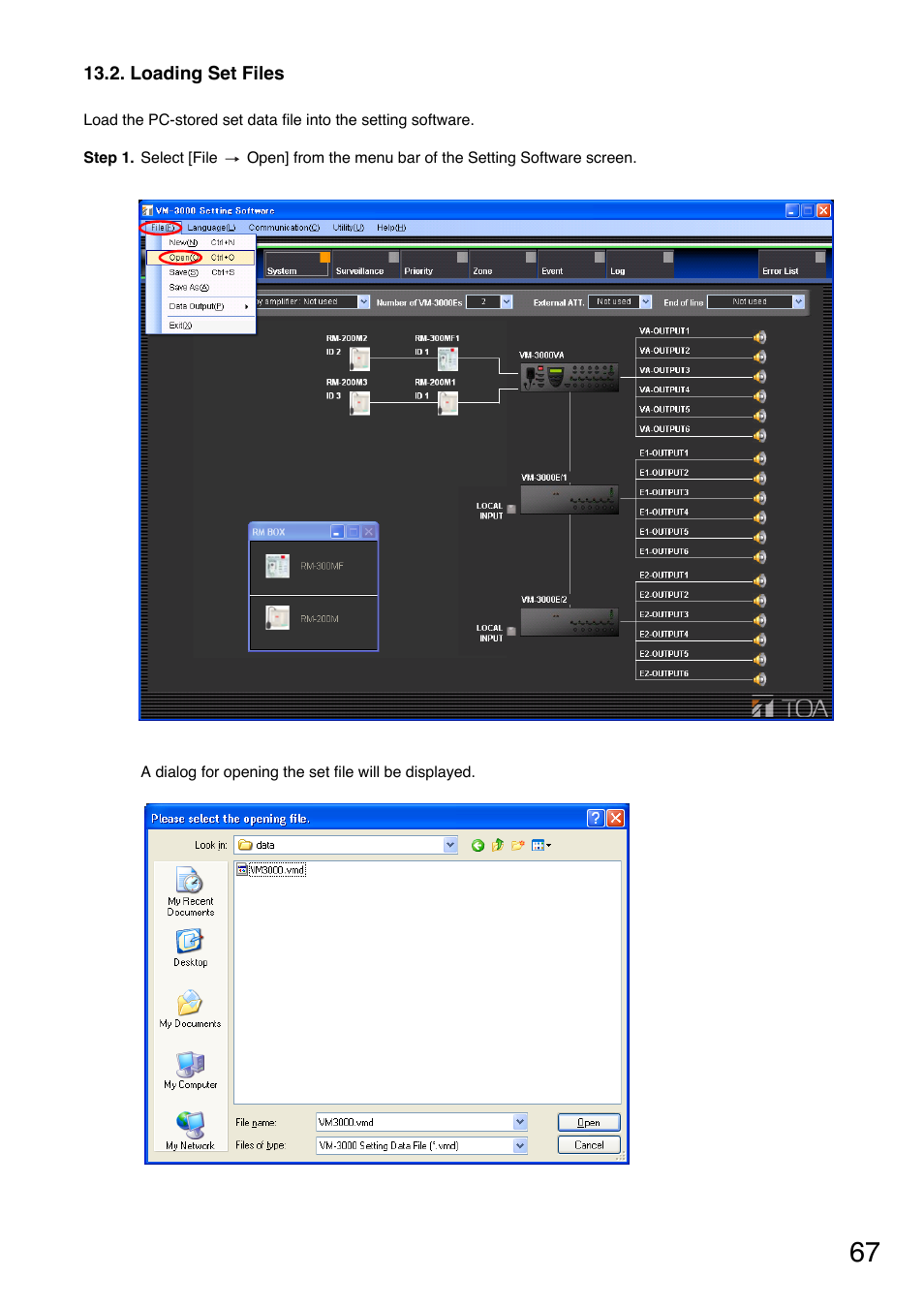 Loading set files | Toa VM-3000 Series User Manual | Page 67 / 90