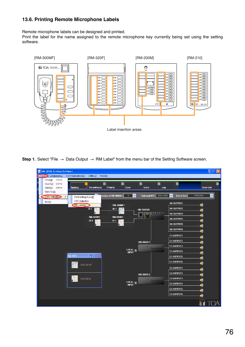 Printing remote microphone labels | Toa VM-3000 Series User Manual | Page 76 / 90