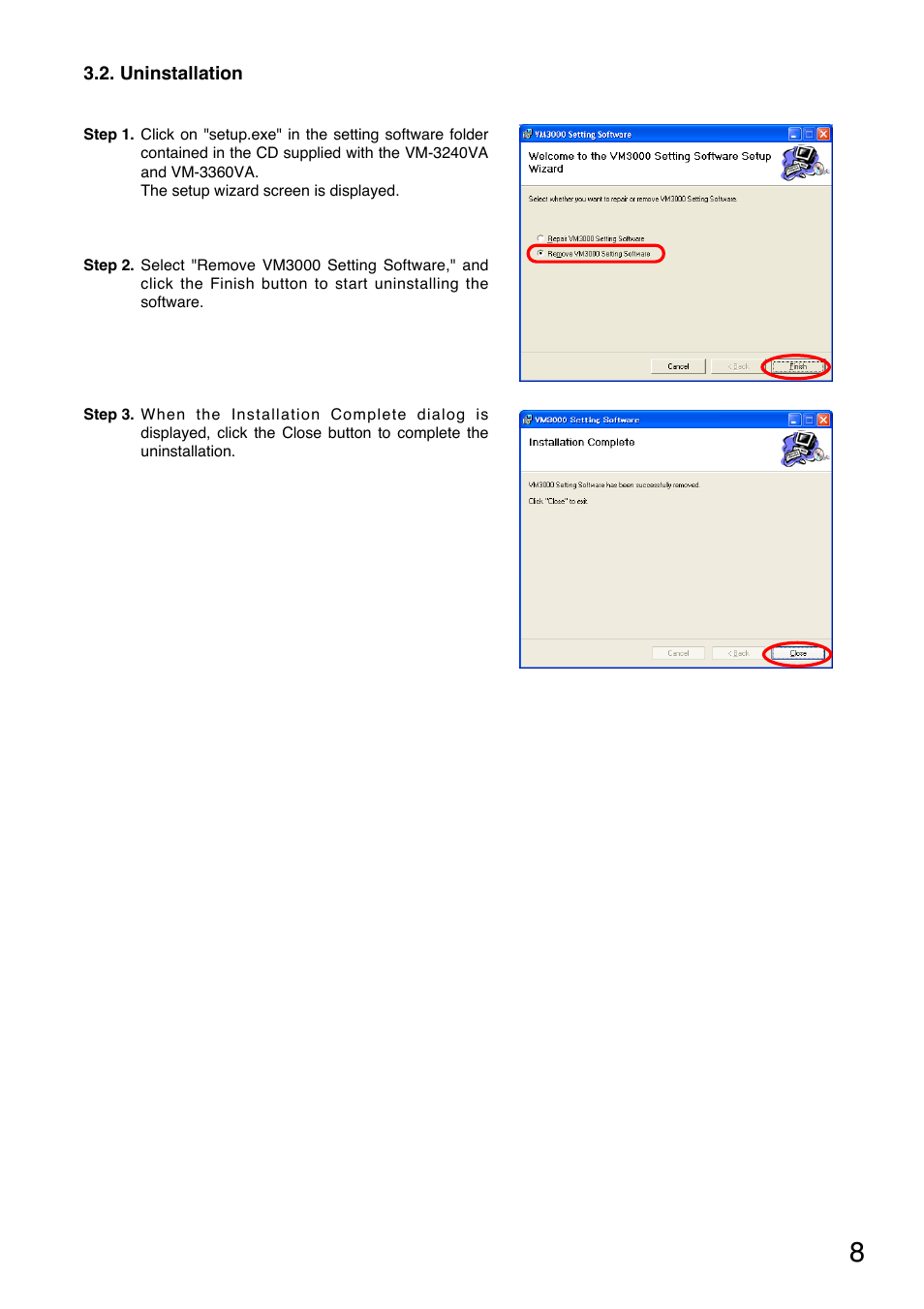 Uninstallation | Toa VM-3000 Series User Manual | Page 8 / 90