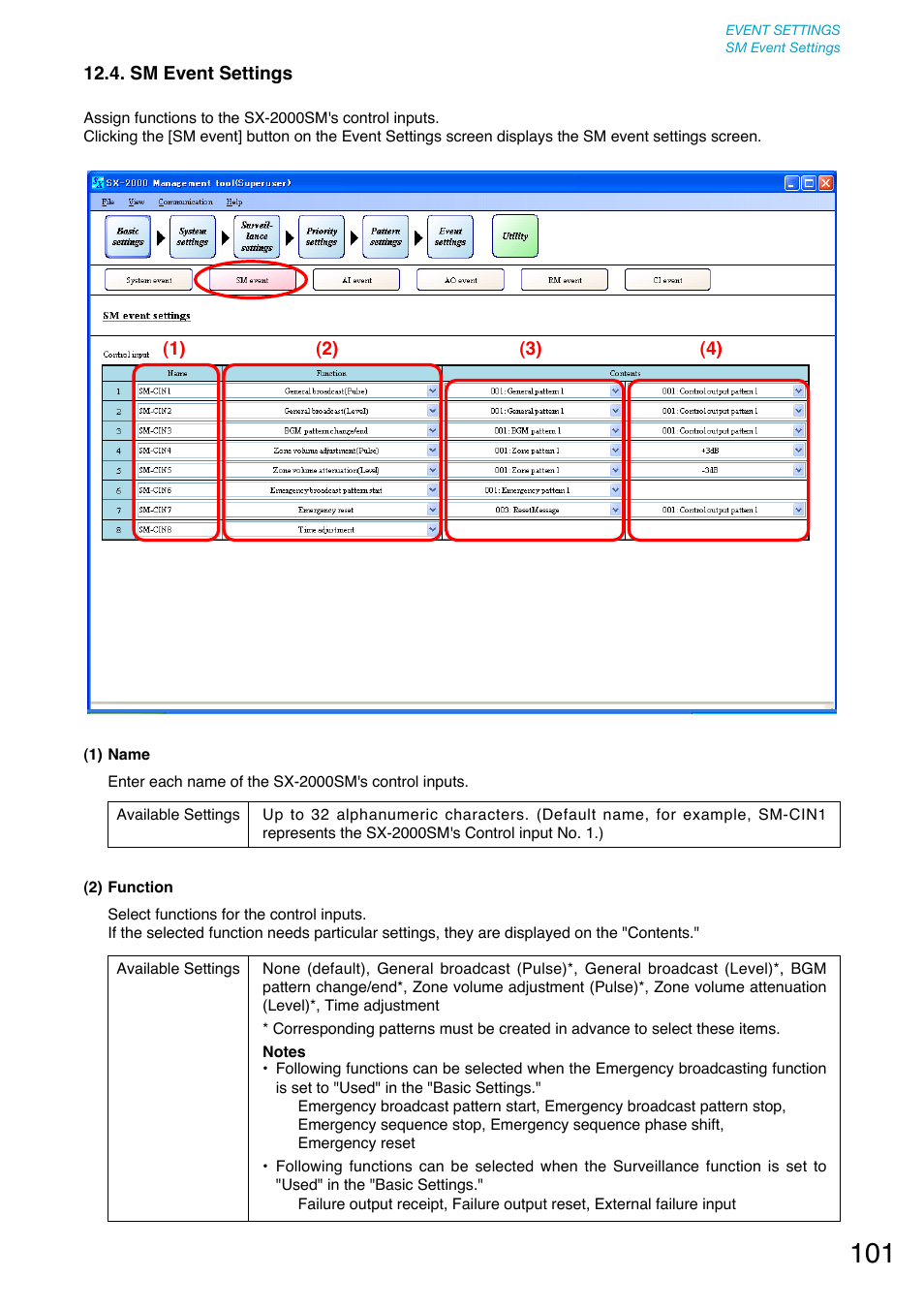 Sm event settings, P. 101), For details, refer to | Control input terminals. (refer to, P. 101 | Toa SX-2000 Series User Manual | Page 101 / 180