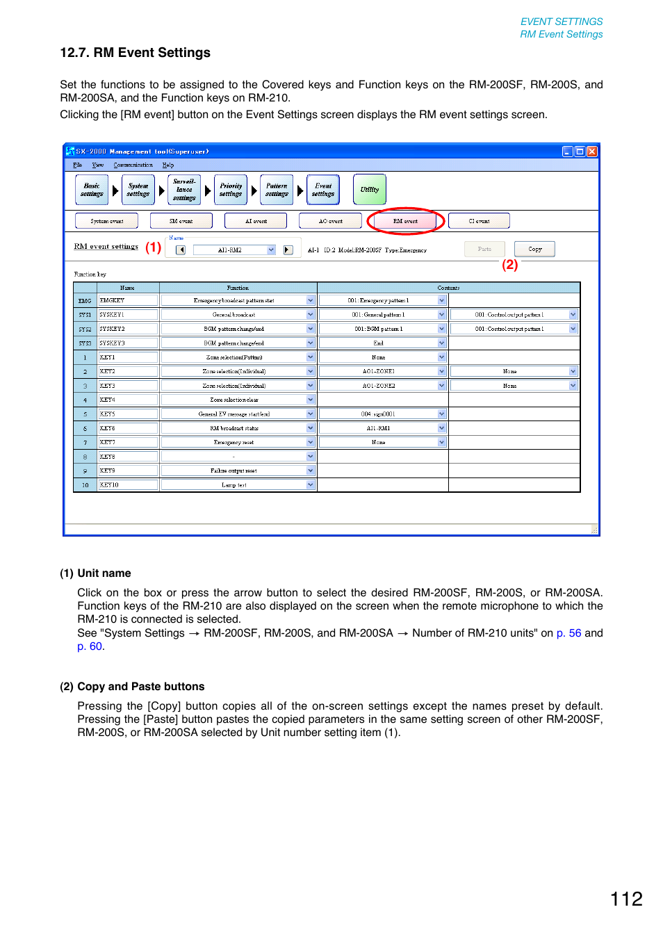 Rm event settings, P. 112), Refer to | P. 112 | Toa SX-2000 Series User Manual | Page 112 / 180