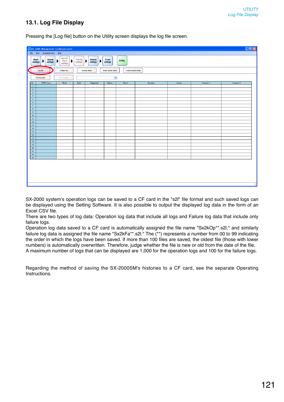 Log file display, P. 121), Data. (refer to | P. 121 | Toa SX-2000 Series User Manual | Page 121 / 180
