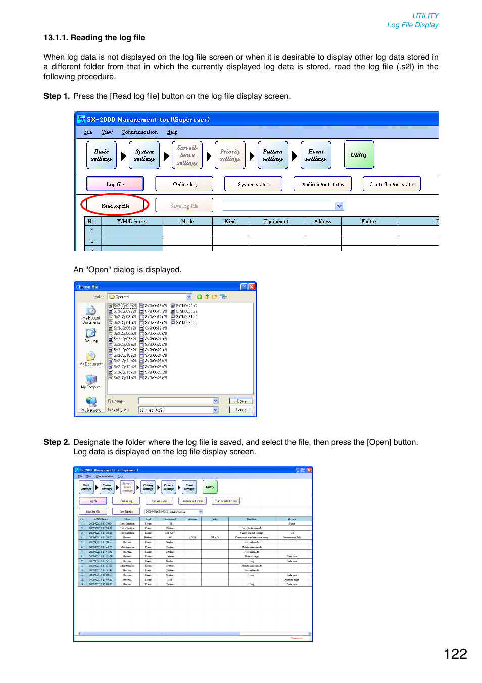 Reading the log file | Toa SX-2000 Series User Manual | Page 122 / 180